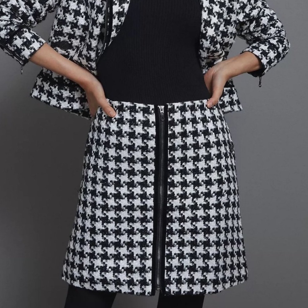 NWT Anthropologie Houndstooth Skirt - Tweed, Zipper Front, A-Line, Plus Size 26W